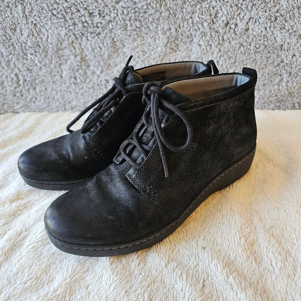 Dansko Women's Ellen Burnished Suede Lace Up Wedge Ankle Bootie Sz 38 7.5 Black